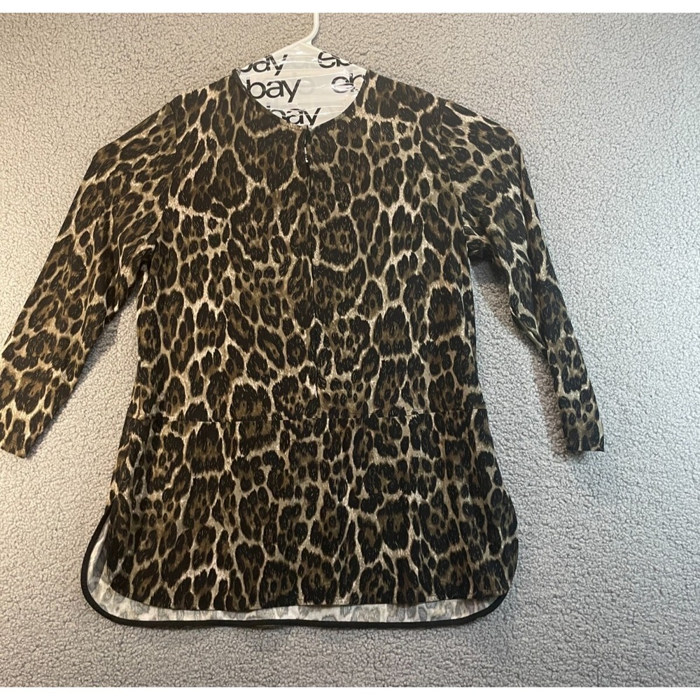 Anne Klein Women's Leopard Print Stretch Pullover Large  Long‎ Sleeve